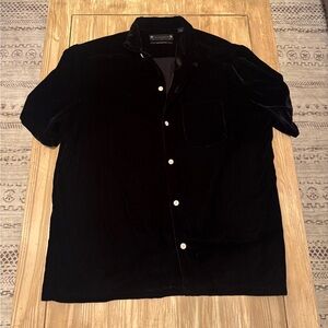 AllSaints Relaxed Fit Black Velvet Short Sleeve Shirt